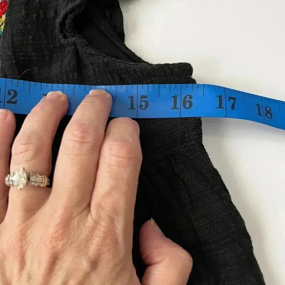 THML Women Small Dress Black Cotton Rayon Embroidery Flutter Aztec‎ Western SW - Picture 12 of 13